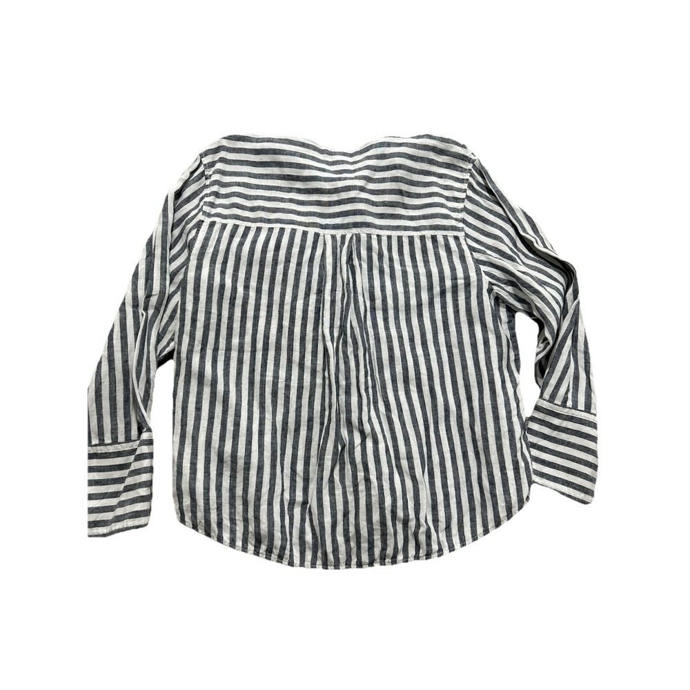 Everlane Women's 16 Linen Popover Shirt in Bone and grey stripes long sleeve top - Picture 10 of 10